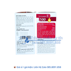 Viên uống Vitamin E 500 giúp hạn chế lão hóa da và làm đẹp da hộp 30 viên