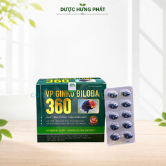 Viên uống bổ não VP Ginko Biloba 360 Hộp Xanh giúp tăng cường tuần hoàn não, giảm các triệu chứng thiểu năng tuần hoàn não hộp 100 viên