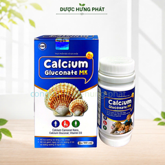 Viên uống Calcium Gluconate MK  giúp bổ sung canxi cho cơ thể, hỗ trợ xương và răng chắc khỏe hộp 100 viên