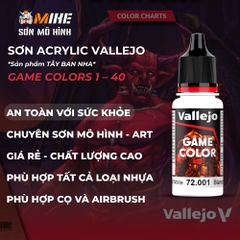 Sơn VALLEJO 1-40 gốc nước ACRYLIC GAME COLOR 18 ml thân thiện môi trường cọ, airbrush, mô hình gundam