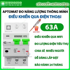 [Tặng hộp + Bút điện ] Aptomat Đo Năng Lượng Hunonic Notec Điều Khiển Từ Xa Qua Wifi - BH 24 tháng lỗi đổi mới