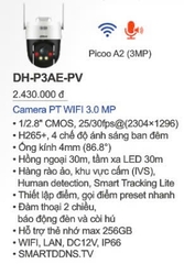 Camera PTZ Wifi 3MP Dahua DH-P3AE-PV- Đàm thoại 2 chiều, có màu, còi hú và đèn chớp báo động