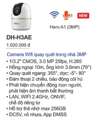 Camera wifi 3.0 Dahua DH-H3AE - Trong nhà, xoay, báo động còi hú