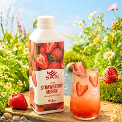 Syrup Dâu Merry SAN Chai 1Kg – Siro Pha Trà Trái Cây, Soda, Đá Xay