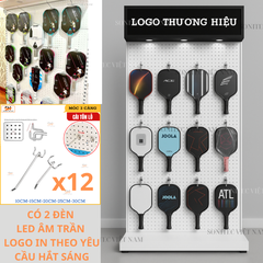 Kệ Treo vợt Pickleball Tôn Lỗ Có Đèn LED Hộp Logo Hắt Sáng