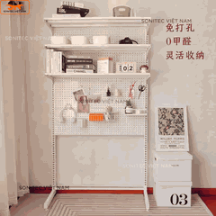 Kệ trang trí 3 tầng có lưới - Kệ sắt lắp ghép đa năng trưng bày để bàn hoặc sát tường