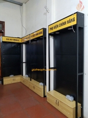 Kệ Treo Ốp Lưng – Phụ Kiện Điện Thoại Có Tủ | Khung Sắt + Hộp Đèn Logo LED