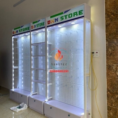 Kệ Treo Ốp Lưng – Phụ Kiện Điện Thoại Có Tủ | Khung Sắt + Hộp Đèn Logo LED