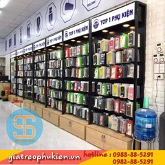Kệ Treo Ốp Lưng – Phụ Kiện Điện Thoại Có Tủ | Khung Sắt + Hộp Đèn Logo LED
