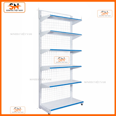 Kệ siêu thị đơn lưng lưới nhiều kích thước – Giải pháp trưng bày linh hoạt, bền bỉ - KSTĐ