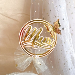 Que cắm cao cấp Mum + ren trắng + bướm vàng