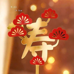 Topper mica tết chữ thư pháp chữ vàng cây đỏ (Thọ)