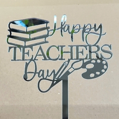Topper mica GV Happy Teacher's Day + chồng sách bạc