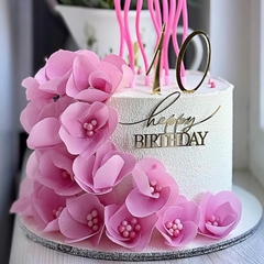 Topper mica mẫu mới HPBD chữ nhỏ vàng 40 (chữ thường + in)