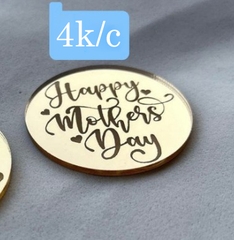 Topper mica tròn nhỏ Happy Mother's Day vàng + 3 tim