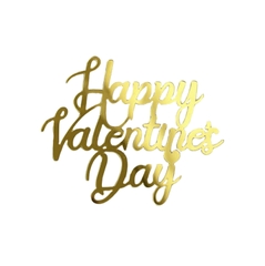 Topper mica Happy Valentine's Day vàng (ko que)