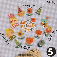Set 65 que cắm hình bông hoa Happy Birthday Times