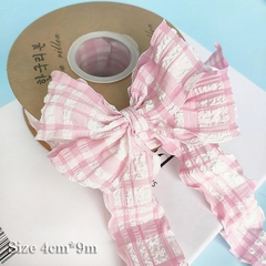 Cuộn ruy băng nhăn + họa tiết caro hồng (4cm*9m)