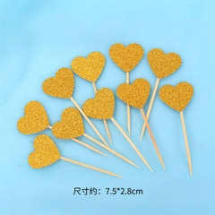 Que cắm tim giấy nhũ nhỏ vàng (10 que)