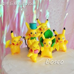 Set trang trí 6 con Pikachu vàng mũ xanh