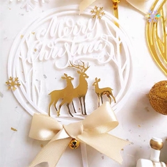 Que mica GS Merry Xmas vòng tròn trắng + tuần lộc vàng