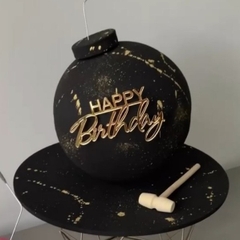 Topper mica HPBD mẫu mới màu vàng 25 (ko chân)