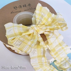 Cuộn ruy băng nhăn + họa tiết caro vàng (4cm*9m)