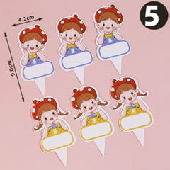 Set 30 tag cắm bé trai + bé gái đội mũ chấm bi đỏ