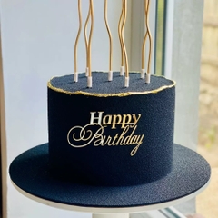 Topper mica mẫu mới chữ HBPD vàng mẫu 62 (Chữ Happy in đậm gạch chân)