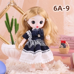 Trang trí búp bê cao cấp có khớp 6A tóc dài váy lolita xanh than