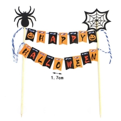 Cổng cắm Happy Halloween + mạng nhện + con nhện đen