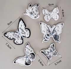 Set trang trí cao cấp 6 con bướm thư pháp (đen trắng)