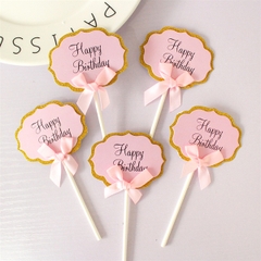 Set que HPBD biển hiệu nơ hồng (5 que)