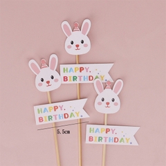 Set 3 que cắm giấy HPBD thỏ trắng mũ hồng (QCG)