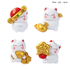 Set trang trí tết mô hình 4 mèo thần tài nhỏ