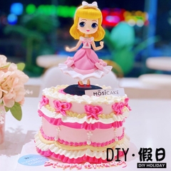 Trang trí công chúa Aurora váy hồng tóc vàng nhựa