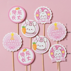 10 set que cắm 8 que HPBD thỏ hồng tròn