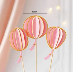 Set que cắm tết 3 chiếc đèn lồng 3D màu hồng