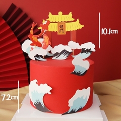 Set que cắm tết cổng thành + sóng nước + cá chép lớn