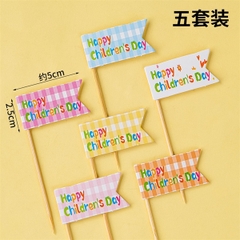 5 Set 6 que cắm Happy Children's Day kẻ caro nhiều màu (CD)