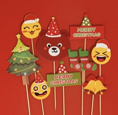 Set 9 que cắm GS gấu nâu + 3 mặt cười + cây thông giáng sinh