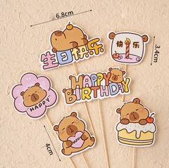 10 set que cắm Capybara ôm bánh ngọt + nến (nhỏ)