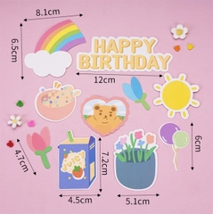 Set que cắm tổng hợp HPBD gấu + cầu vồng + mặt trời + hoa (QCG)