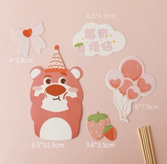 Set 5 que cắm HPBD gấu hồng Lotso + chùm bóng bay (QCG)