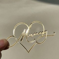 Topper mica ngày của mẹ chữ Mummy vàng + trái tim nhỏ (7cm)