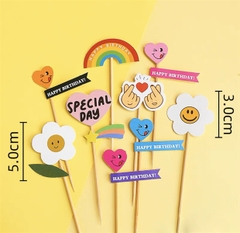 Set 9 que cắm HPBD cầu vồng + 2 bông hoa trắng (QCG)