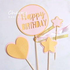 Set que HPBD tròn hồng vàng