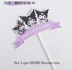 Set 3 que cắm HPBD Kuromi tím