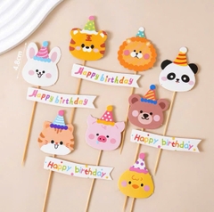 Set 8 que cắm giấy hình con thú cute + 4 chữ HPBD (QCG)