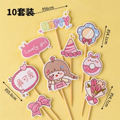 10 Set que cắm bé gái Lovely girl + mũ SN hồng (CD)